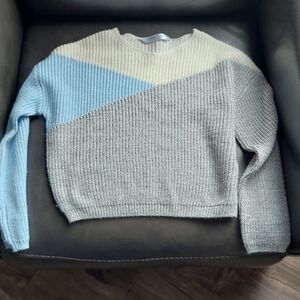 M&M'S Colorblock Knit Sweater in Light Blue, Cream & Gray